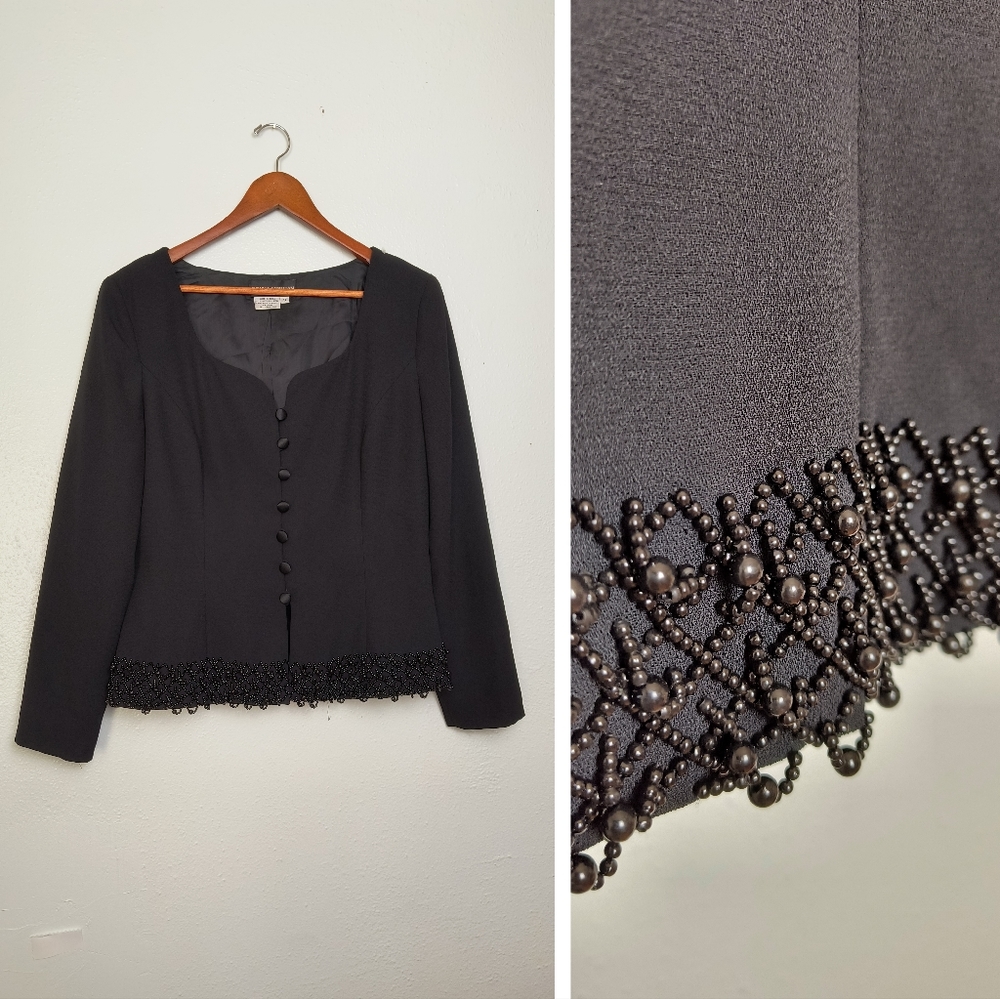 Donna Morgan Black Beaded Hem Blazer